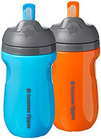 汤美星 幼儿的保温吸管杯，防泼溅，适合12m以上，蓝色和橙色，2件装，9盎司（约 255.6 ml）