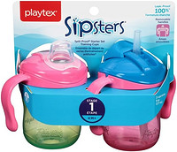 Playtex Baby Sipsters * 1 阶段,吸管和软喷嘴,训练入门套件 - 2 件装,粉色/*