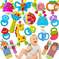 AZEN 18 件婴儿摇铃玩具，适合 6-12 个月，女孩男孩礼品套装，带牙胶和手腕袜