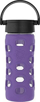Lifefactory 12 盎司 约0.35L不含 BPA 玻璃水瓶 带经典瓶盖和硅胶保护套 虹膜