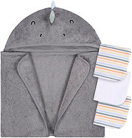 Gerber 嘉宝 婴儿图案连帽毛巾和毛巾套装,炭灰色恐龙,均码