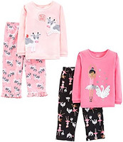 Carter's 孩特 女童和幼儿 Simple Joys 4 件套睡衣套装(棉质上衣和羊毛底)