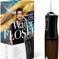 Mario Lopez USB 可充电水牙线适用于敏感牙齿,7.5 盎司(约 212.6 克)水箱,带 3 种模式,360° 牙线头,用于深层清洁和牙龈按摩 - 非常适合牙桥、牙套、牙冠