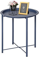 VECELO 折疊端,圓形金屬托盤側沙發防銹防水戶外或室內零食裝飾咖啡桌,藍色,1 件