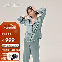 SANGLUO 桑罗 真丝睡衣女春秋新品桑蚕丝家居服 时尚衬衫领舒适真丝睡衣套装 03762817蓝色 S