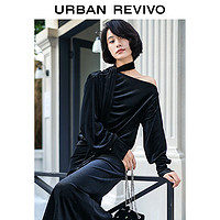 URBAN REVIVO UR冬季女装时尚气质斜肩领连衣裙UWG730103 正黑 M