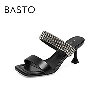 BASTO 百思圖 夏季新款商場同款時尚仙女風燙鉆細高跟女涼鞋MB316BL2
