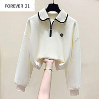 FOREVER 21 品牌女装 卫衣女2023春秋新款polo领半拉链短款纯色长袖休闲风女 白色 L