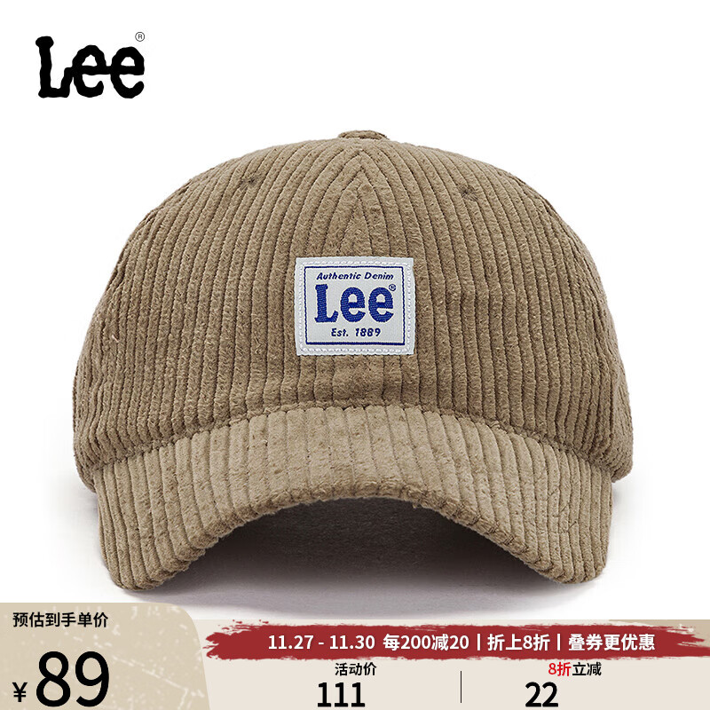 Lee韩国设计灯芯绒LOGO男女同款时尚潮流休闲棒球帽LUA00648多色 驼色 F