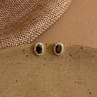 TMOWO S925銀針復古輕奢黑色鋯石耳釘女潮精致小巧簡約韓國網紅氣質耳飾