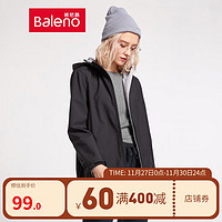 班尼路（Baleno）秋冬短外套女防水弹力纯色连帽风衣夹克拉链开衫长袖上衣 00A S