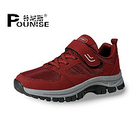 Pounise 朴尼斯 中老年健步鞋休闲运动旅游舒适妈妈鞋 PXE-906 红色 40