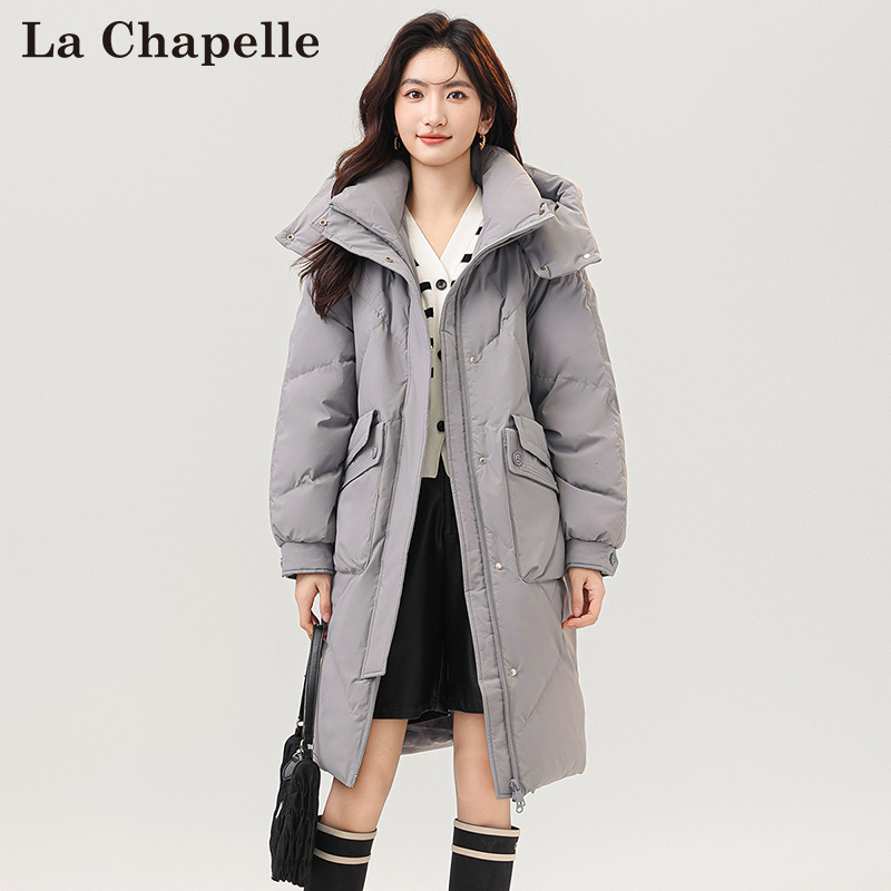 La Chapelle 中长款羽绒服女冬季时尚百搭连帽加厚保暖外套