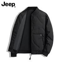 Jeep 吉普 羽绒服男冬季短款休闲棒球领外套男士保暖潮牌衣服男装 黑色 XL