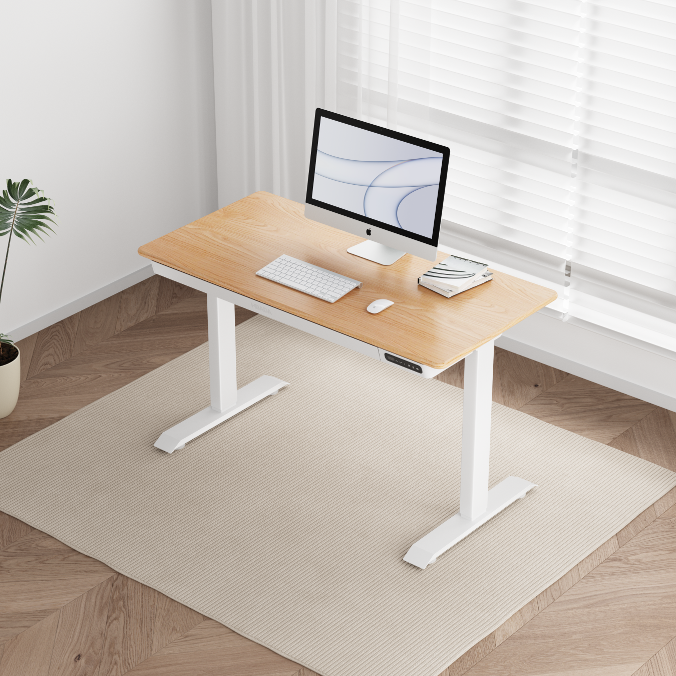 黑白调N301智能电动升降桌纯实木简约电脑桌学习书桌子高配原木色1.2m
