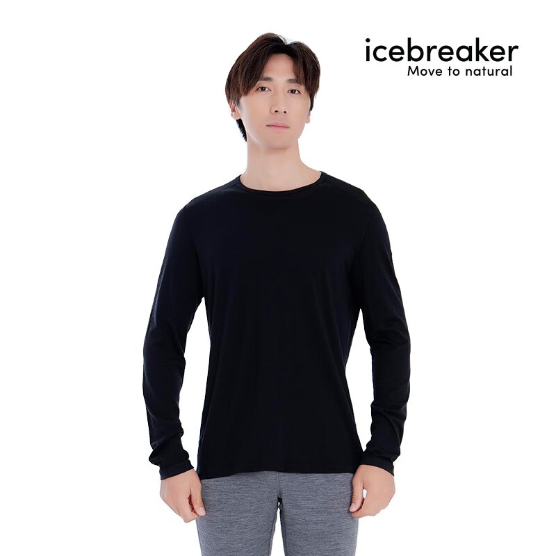 icebreaker美利奴羊毛男200 Oasis户外登山跑步打底衫滑雪功能内衣|104365 104365-001黑色-上衣 M【尺码偏大，拍小一码】