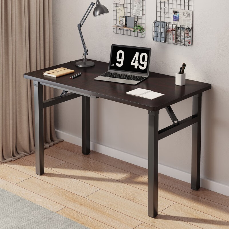 LEADTEK 立太 电脑桌台式折叠学习桌家用卧室办公书桌写字桌转角书桌简易桌 黑胡桃+黑架80x40