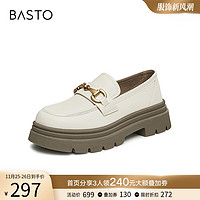 BASTO 百思图 商场时尚一脚蹬白色乐福鞋厚底粗跟女单鞋MC081CA3