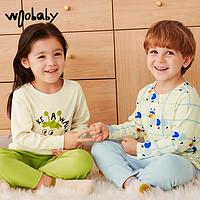 Woobaby儿童保暖德绒内衣套装23冬男童女童宝宝睡衣两件套 米黄色 100cm