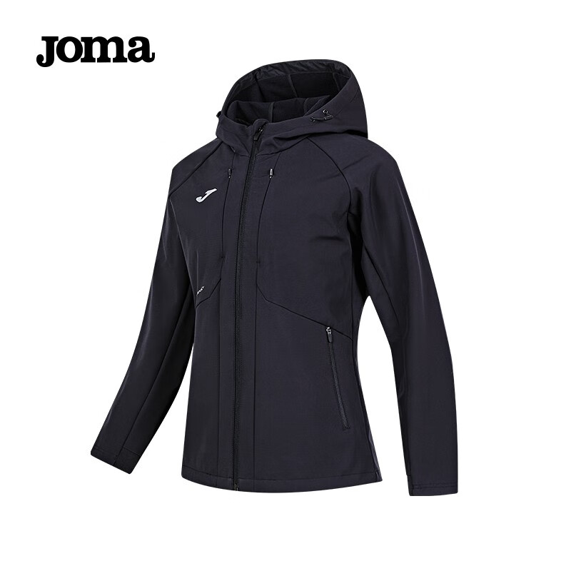 JOMA加绒复合针织外套男女同款户外运动跑步连帽防风保暖开衫上衣 黑色（女） XL