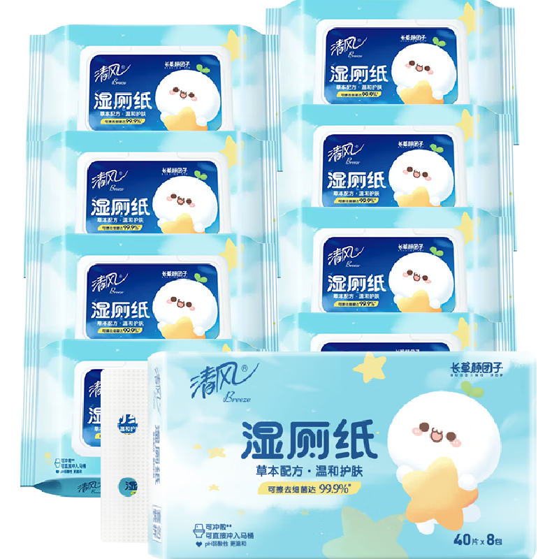 Breeze 清风 湿厕纸40片8包（320片） 擦去99%细菌 清洁湿纸巾湿巾