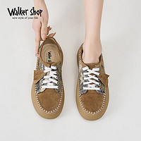Walker Shop 奥卡索 女鞋2023秋冬女士休闲鞋女反绒皮板鞋子女V133523 棕色 36