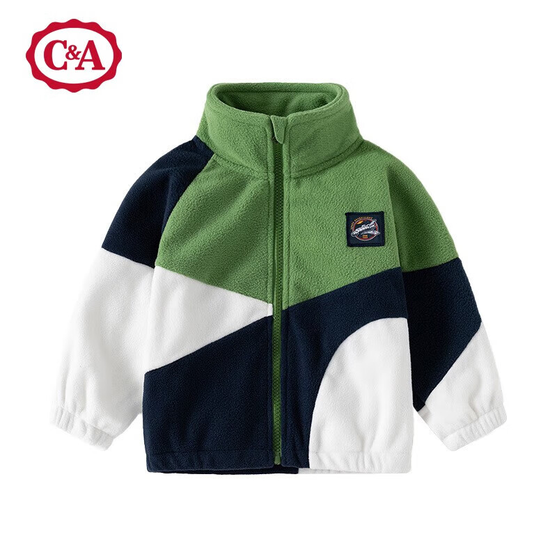 西雅衣家 C&AC＆A童装衣服外套宝宝秋冬装加绒儿童男童摇粒绒上衣女小童秋冬外套 绿拼藏青(胸前有图案) 110cm