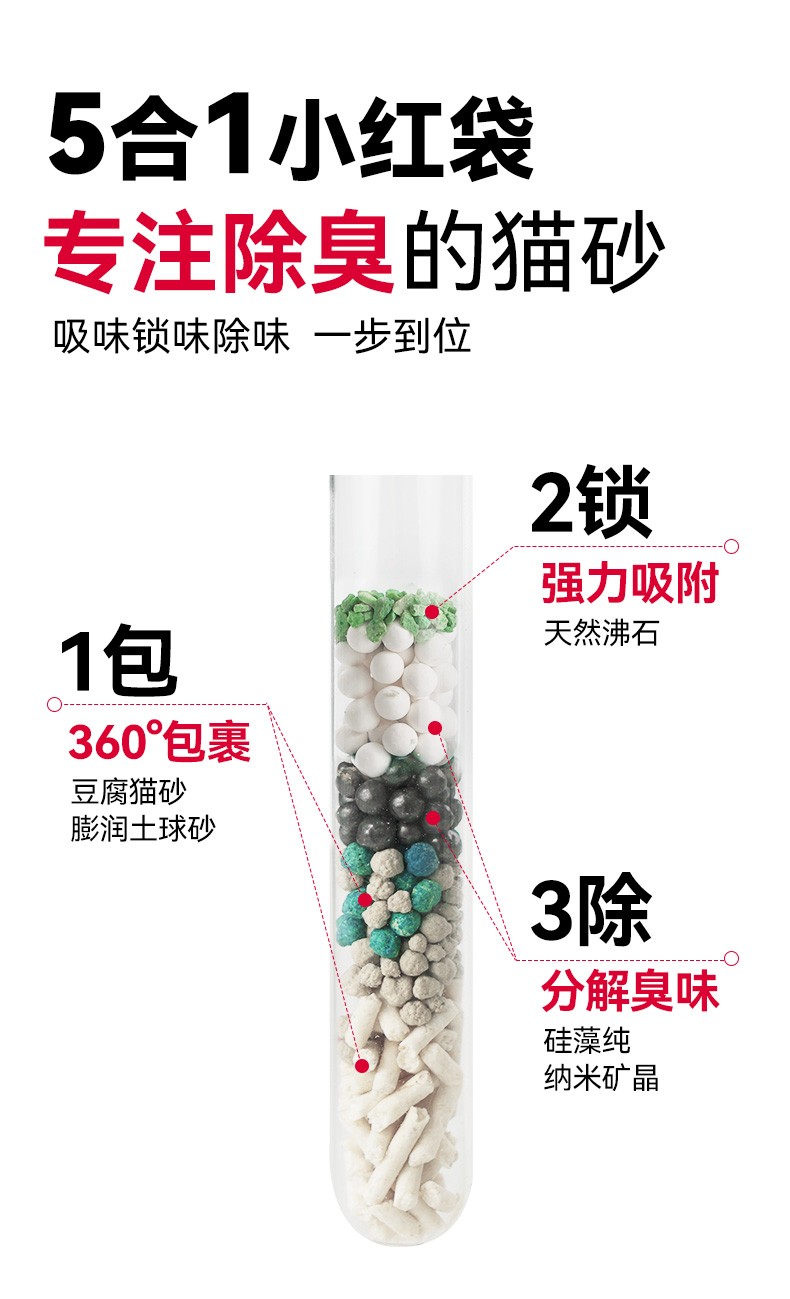 Pjoy彼悦混合猫砂袋除臭豆腐膨润土混合型猫砂五合一1kg*5袋