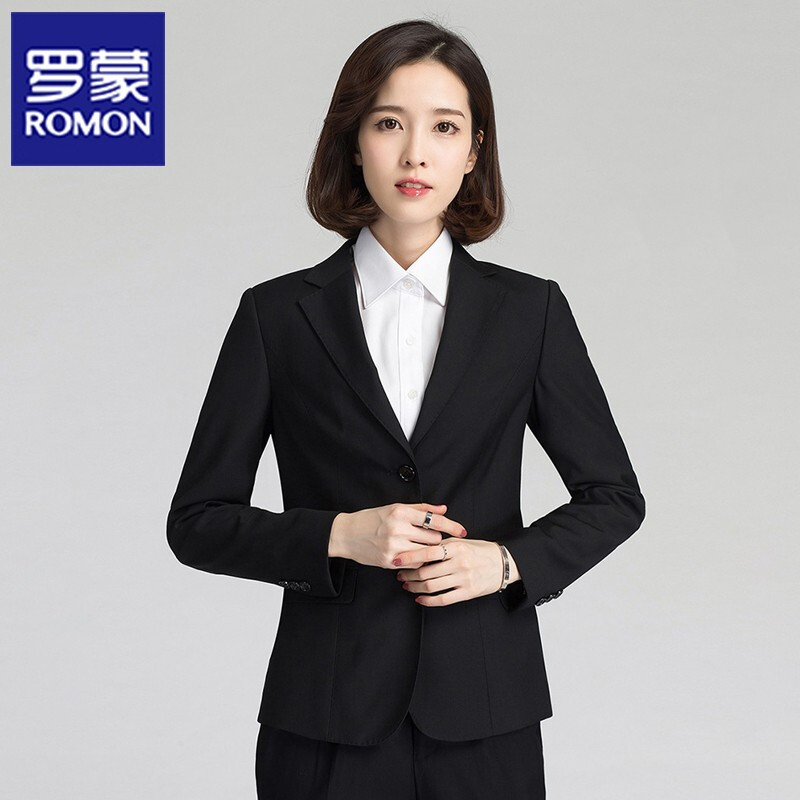 ROMON 罗蒙 西服套装女士职业装韩版修身单西正装商务OL女式面试工作通勤西装外套 黑色 L套装