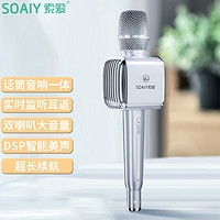 索爱（soaiy）MC29蓝牙无线麦克风K歌话筒音响音箱一体直播电视手机家庭KTV录歌演唱会议室麦克风 尊贵银