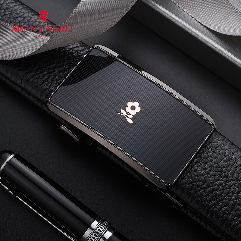 梦特娇皮带男 真皮自动牛皮男士中青年时尚休闲商务款礼盒牛皮裤腰带R753110161A黑色送爱人