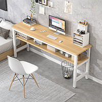 普派 电脑桌靠墙窄桌家用学习桌学生书桌长方形台式长条桌子 双层橡木色80cm
