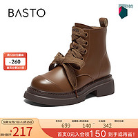BASTO 百思图 时尚运动休闲马丁靴粗跟圆头女短靴ZD516DD3 棕色 34