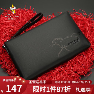 稻草人商务男士手包长款头层牛皮大容量手拿包多功能手抓包老板信封包 马到功成-头层牛皮