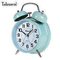 天王星（Telesonic）打铃闹钟起床儿童简约床头钟金属超大声桌面时钟 海森绿4寸