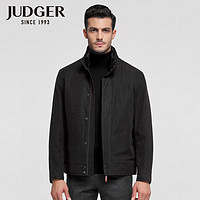 庄吉（Judger）断码男装夹克时尚拼接外套厚款舒适男中年茄克 黑色 165/88A
