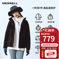 迈乐（Merrell）23新户外男女款冲锋衣可拆卸2件套三合一防风雨保暖徒步登山外套 MC1230003-BK02黑色(女) 2XL