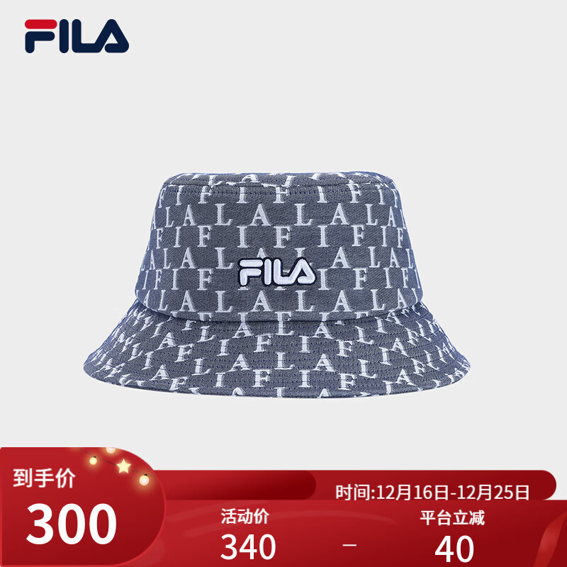 FILA 斐乐 款圆帽2024春季时尚休闲遮阳帽渔夫帽盆帽 传奇蓝-NV XS