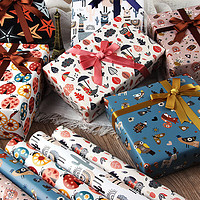 QW 青苇 礼品包装纸6张装配丝带封口贴儿童活动生日礼物盒包装纸卡通款