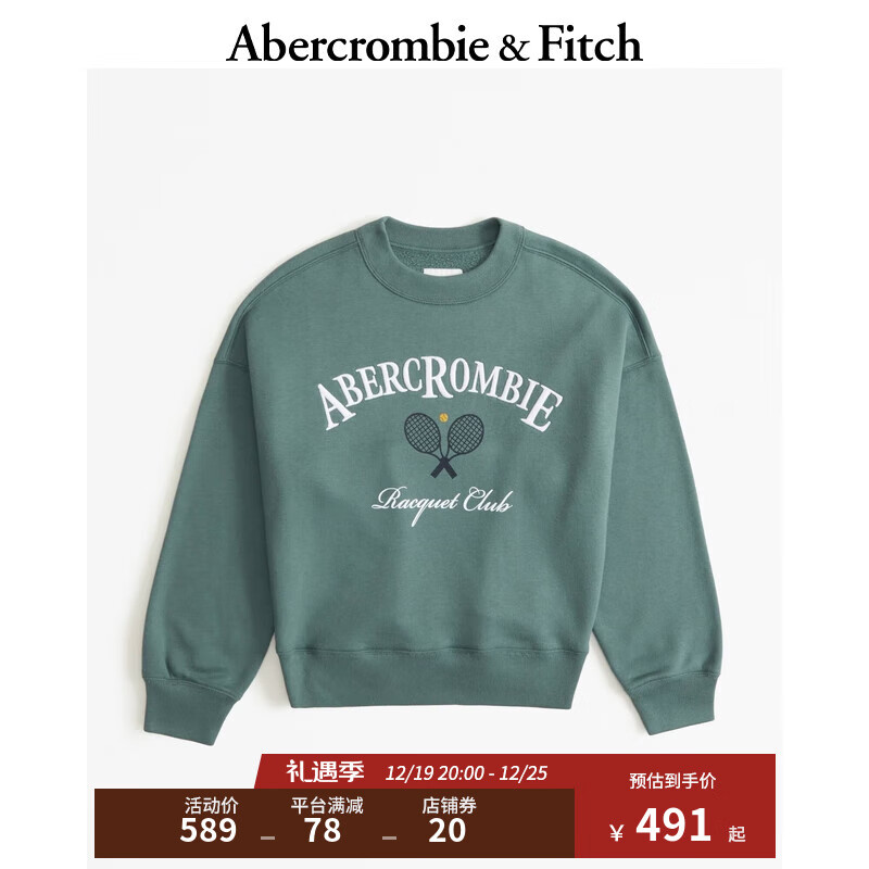 ABERCROMBIE & FITCH女装 运动休闲上衣秋冬加绒圆领卫衣 KI152-4032 纯绿 XXS (160/80A)