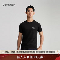 Calvin Klein Jeans24春季男士层叠字母休闲垂顺丝光棉短袖T恤J325019 BEH-太空黑 S