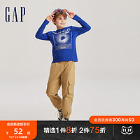 Gap男童秋季2023洋气纯棉运动长袖T恤797412儿童装休闲上衣