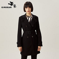 哥弟（GIRDEAR）【GD】通勤中长款双排扣风衣女外套（附腰带）1400276 黑 L(4码)