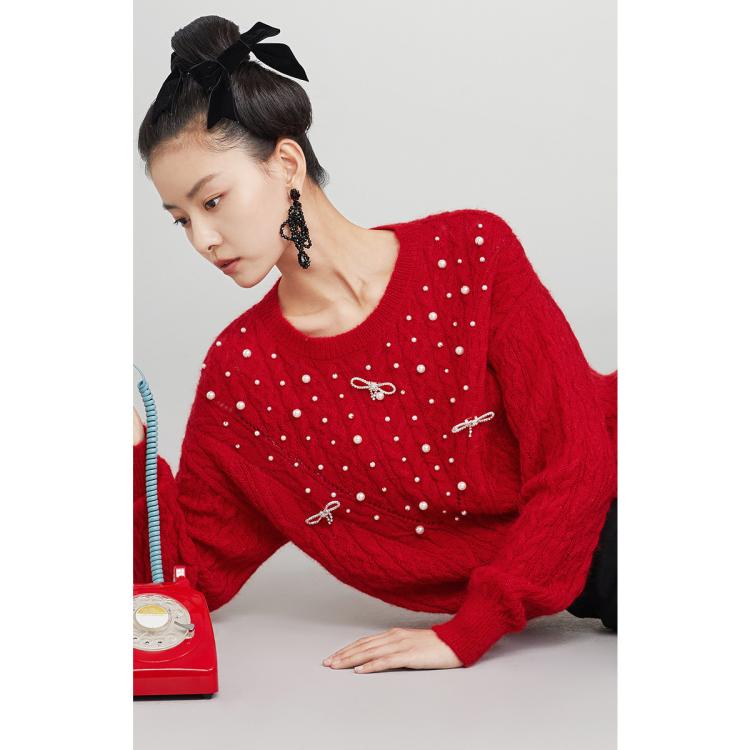 HOPESHOW 红袖 宽松镂空针织毛衣 89221450128154