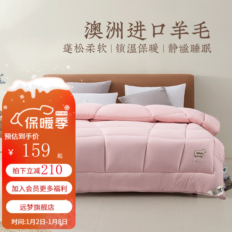 远梦（YOURMOON）澳洲羊毛双层芯被 加厚羊毛被双人锁温被芯冬天被子 VPH杏粉（冬被） 200x230cm