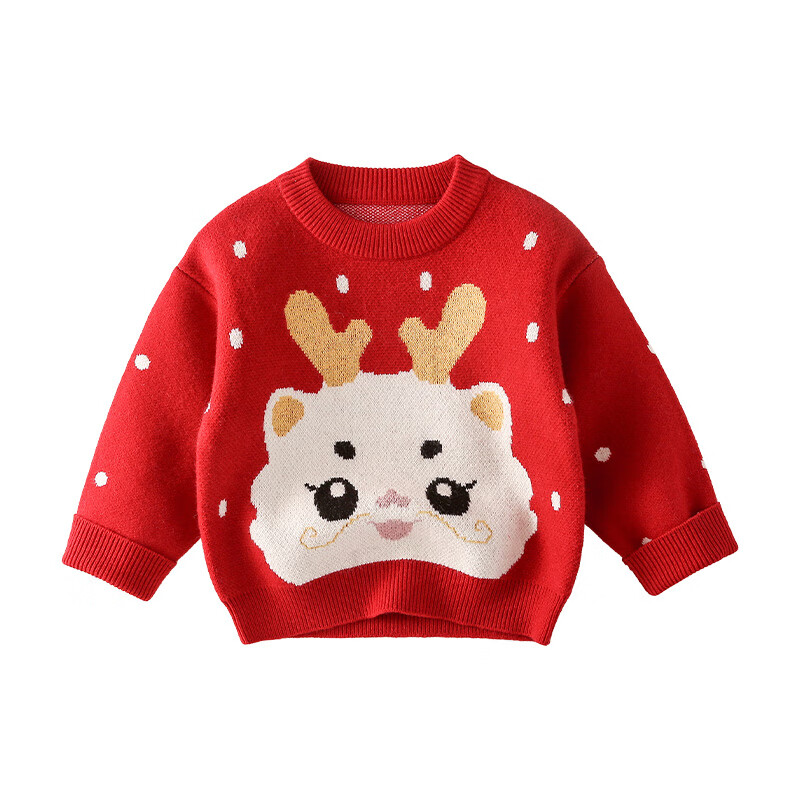 棉花堂 童装毛衣宝宝保暖上衣小童拜年服儿童年衣年服 红色 100/56