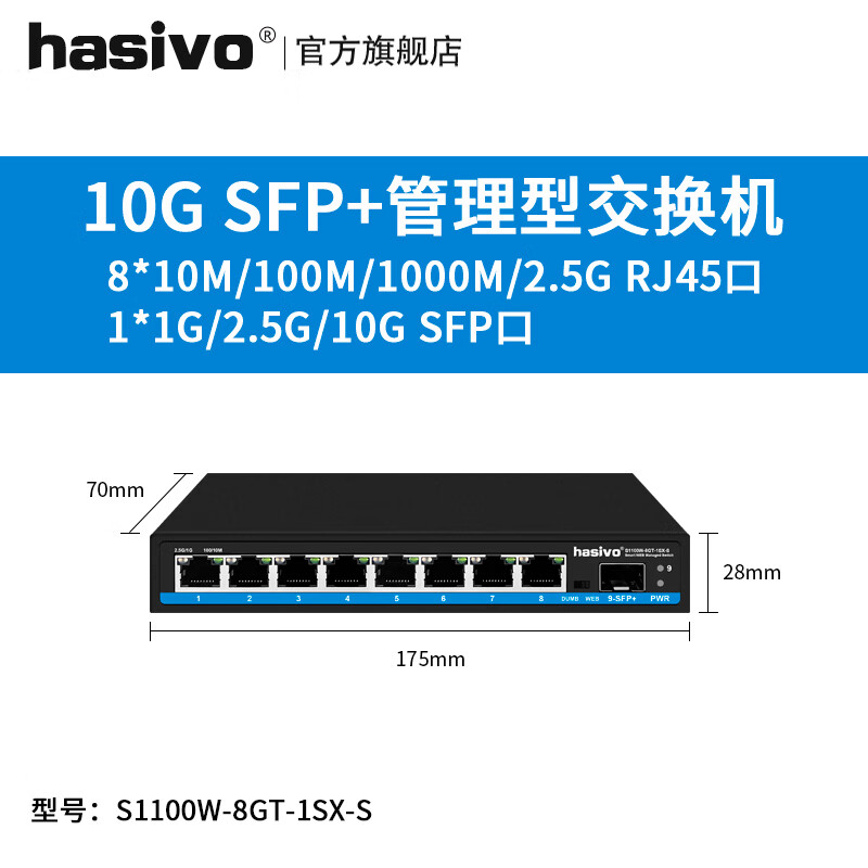 hasivo 海思视讯迷你型2.5G网管交换机路由器分流器网络分配集线器网线分线器宿舍家用监控 迷你82.5G+1