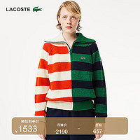 LACOSTE法国鳄鱼女装时尚潮流复古拼色设计感针织衫AF0645 QI5/红白/绿黑拼色 38/M/165