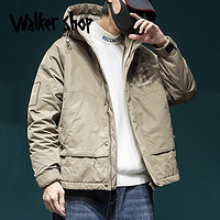 Walker Shop 奥卡索 羽绒服男冬季新款加厚保暖时尚潮流冬装连帽男装短款鸭绒外套 深卡其 XL 体重145-160斤