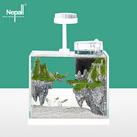 Nepall 超白玻璃智能一體小魚缸 22cm天空之城款 帶過濾LED燈天空之城動畫造景 桌面觀賞型迷你水族箱